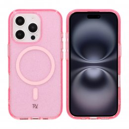 iPhone 16 Pro RV Mobilskal TPU med MagSafe - Glitter Rosa