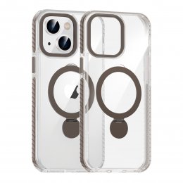 Skal Magsafe till iPhone 15 - Transparent grå med ringstativ