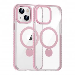 Skal Magsafe till iPhone 15 - Transparent rosa med ringstativ