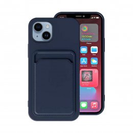 iPhone 14 Plus Silikonskal med Korthållare - Blå