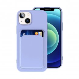iPhone 14 Plus Silikonskal med Korthållare - Lila