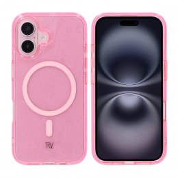 iPhone 16 RV Mobilskal TPU med MagSafe - Glitter Rosa
