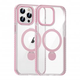 Skal Magsafe till iPhone 14 Pro Max - Transparent rosa med ringstativ