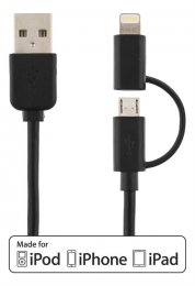 Deltaco USB-kabel, lightning & USB Micro B , MFi, 1m - Svart