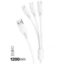 Dudao L8s 3-i-1 kabel 1x USB-A 1x USB Lightning 1x USB Micro 1x USB Type-C 1.2 meter Vit