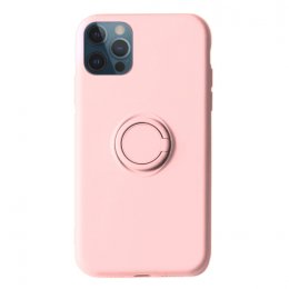 iphone 12 pro skal flytande silikon rosa sand pink ring hållare ställ