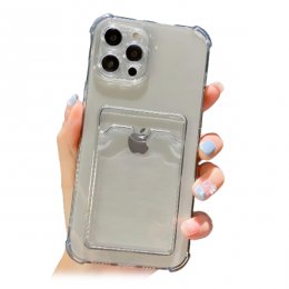 iPhone 12 Pro Silikonfodral med korthållare - Svart/Transparent