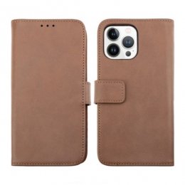 rv iphone 14 pro max genuint läder plånboksfodral 3 kortfack 1 kontantfack magentlås brun