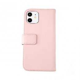 rvelon iphone 12 mini genuint plånboksfodral rosa äkta läder läderfodral mobil skydd hög kvalitet