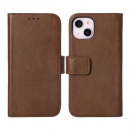 rvelon iphone 14 plånboksfodral i genuint äkta läder med magnet 3 kortfack 1 kontantfack brun