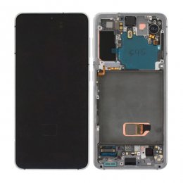 Samsung Galaxy S21 5G Skärm med LCD Display Original och Framkamera Vit