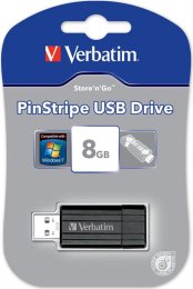 Verbatim USB 2.0 minne, Store'N'Go, 8GB, PinStripe, utskjutbar USB-kontakt