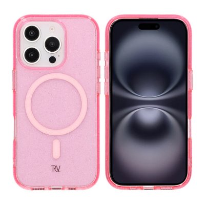 iPhone 16 Pro RV Mobilskal TPU med MagSafe - Glitter Rosa