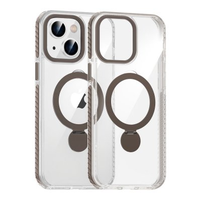 Skal Magsafe till iPhone 15 - Transparent grå med ringstativ
