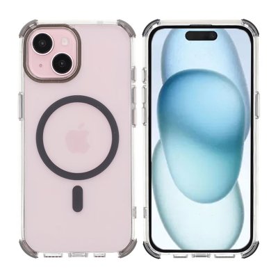 iPhone 15 RV Mobilskal Magnet med Kantskydd - Grå