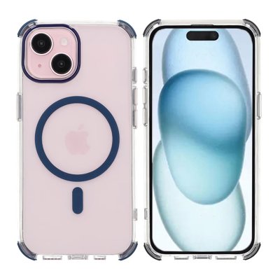 iPhone 15 RV Mobilskal Magnet med Kantskydd - Blå