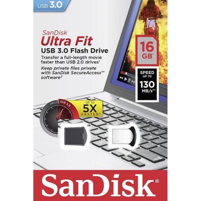SanDisk Ultra Fit, USB 3.0-minne, 16GB