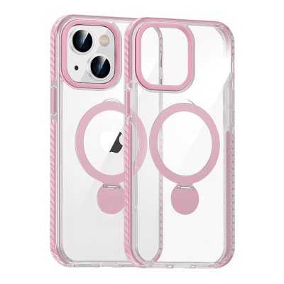 Skal Magsafe till iPhone 15 - Transparent rosa med ringstativ
