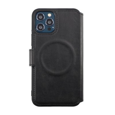 Rvelon iPhone 12 / 12 Pro TPU Läderfodral Ställ Minificka - Svart