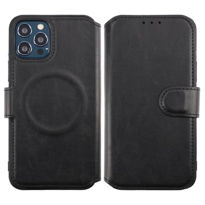 Rvelon iPhone 12 / 12 Pro TPU Läderfodral Ställ Minificka - Svart