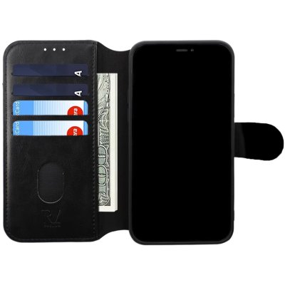 Rvelon iPhone 12 / 12 Pro TPU Läderfodral Ställ Minificka - Svart