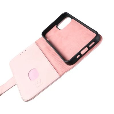 iPhone 13 Mini Plånboksfodral i Äkta Läder - Rosa