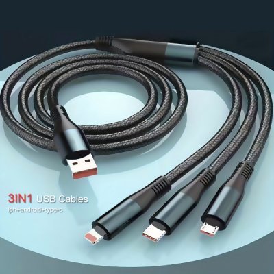 3-i-1 Kabel USB-A till Mikro/Type-C/Lightning