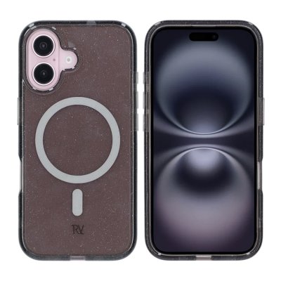iPhone 16 RV Mobilskal TPU med MagSafe - Glitter Svart