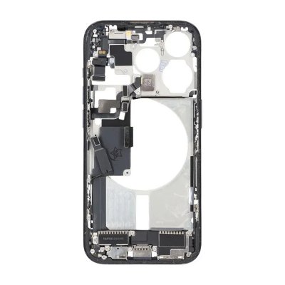 iPhone 15 Pro Back Cover Mittenram Original Blå med smådelar