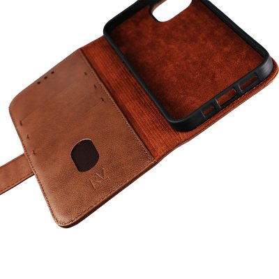 iPhone 13 Pro Max Plånboksfodral i Äkta Läder - Brun