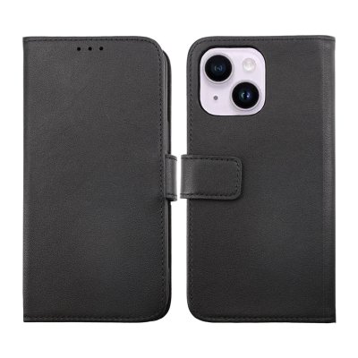 iPhone 14 Plus Plånboksfodral Läder RV - Svart
