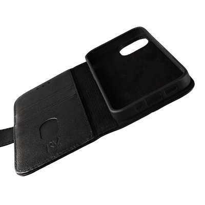iPhone 13 Mini Plånboksfodral i Äkta Läder - Svart