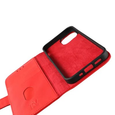iPhone 13 Mini Plånboksfodral i Äkta Läder - Röd