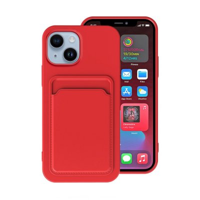 iPhone 14 Plus Silikonskal med Korthållare - Röd