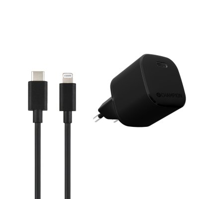 Champion Fast Charge 20W PD/USB-C - Lightning Kit - Svart