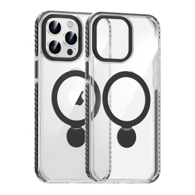 Skal Magsafe till iPhone 14 Pro Max - Transparent svart med ringstativ