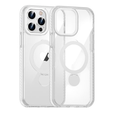 Skal Magsafe till iPhone 14 Pro - Transparent vit med ringstativ