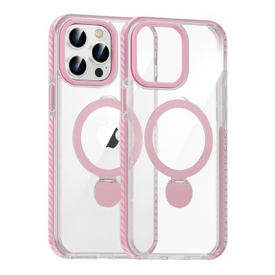 Skal Magsafe till iPhone 14 Pro - Transparent rosa med ringstativ