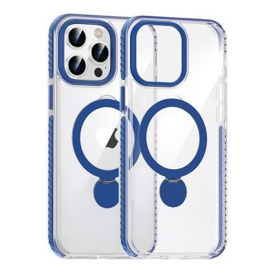 Skal Magsafe till iPhone 14 Pro Max - Transparent blå med ringstativ
