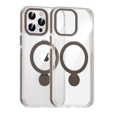 Skal Magsafe till iPhone 15 Pro - Transparent grå med ringstativ