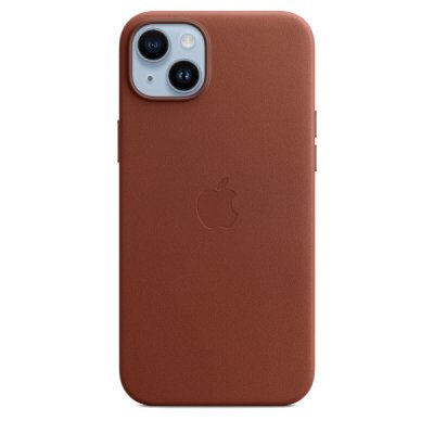 apple iphone 14 plus läderskal med magsafe umber