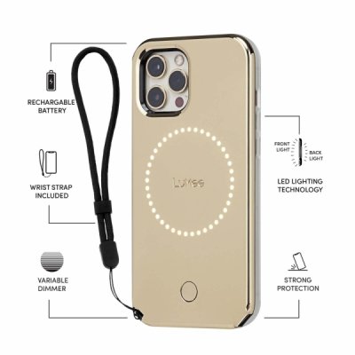 case mate lumee duo iphone 12 iphone 12 pro gold mirror mobilskal med ledbelysningsteknik metallic finish