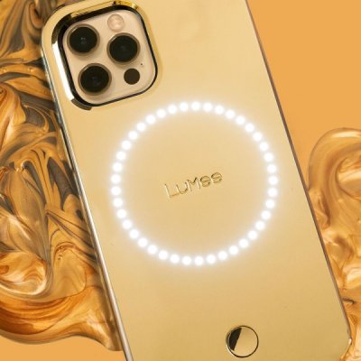 case mate lumee duo iphone 12 iphone 12 pro gold mirror mobilskal med ledbelysningsteknik metallic finish