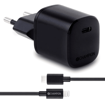 Champion Fast Charge 20W PD/USB-C - Lightning Kit - Svart