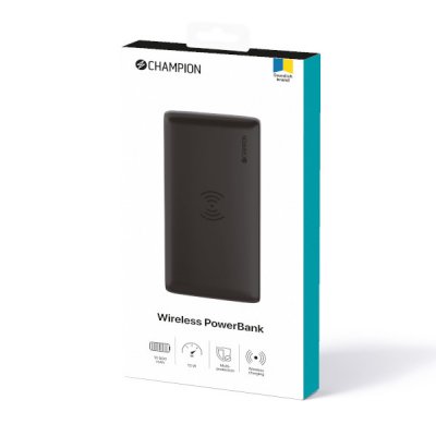 Champion PowerBank 10000 mAh 10W Trådlös laddning - Svart