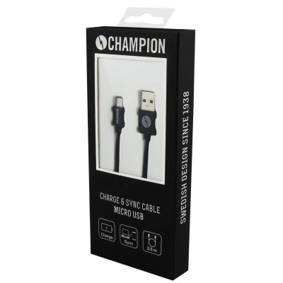 CHAMPION Ladd & Synk kabel MicroUSB 2m - Svart