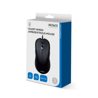 Deltaco Tyst Trådad Ambidextrous Mus 6 knappar 1000 6400 DPI Svart