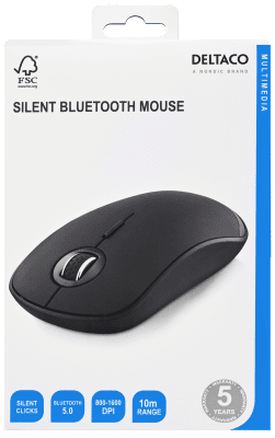 Tyst trådlös mus, Bluetooth, 1x AA, 800-1600 DPI, 125 Hz, svart