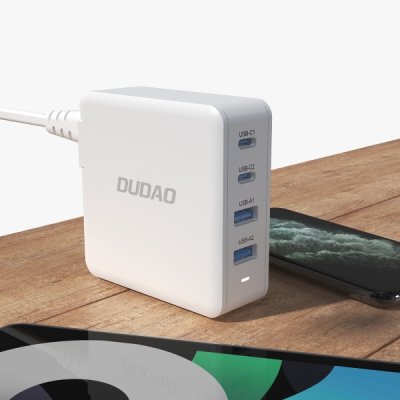 Dudao A100EU Snabbladdare 100Watt GaN 2xUSB-C+2xUSB-A Vit
