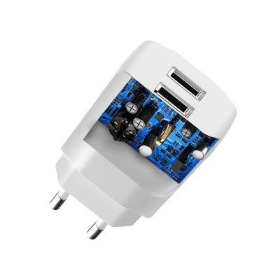 Dudao A2EU Adapter 12Watt 2.4A 2x USB-A Laddare Vit